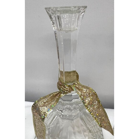 Crystal Glass Candle Holders With Gold Glitter Ribbons - Picture 3 of 4